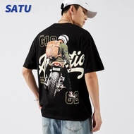 Chaopai Retro Motorcycle Design Printed Short Sleeve T-shirt for Men 2023 New Chaopai Summer Half Sl