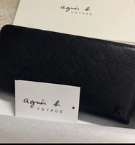 二手  百貨專櫃購入  agnes b蜥蜴logo黑色ㄇ型拉鍊防刮牛皮長夾 錢包  含原廠紙盒