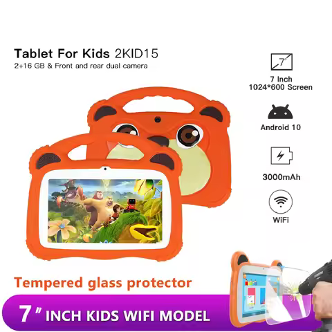 ZZB 7 inch Android Kids Learning Tablet 3000mah 16GB Quad Core Android10 With tablet protective slee