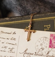 古董法國透玫瑰金雕花耶穌十字架聖母項鍊 N739