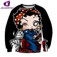 เสื้อนอกชุดวอร์มลายการ์ตูนเสื้อกีฬาผู้หญิง Betty Boop-S ชุดจั๊มเปอร์แขนยาวแนว Streetwear 3D น่ารักสำ