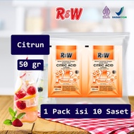 R&W Rajawali Citric Acid 50 Grams Contains 10 Sachets Food Grade Citrun Halal BPOM Drink Acidity Reg