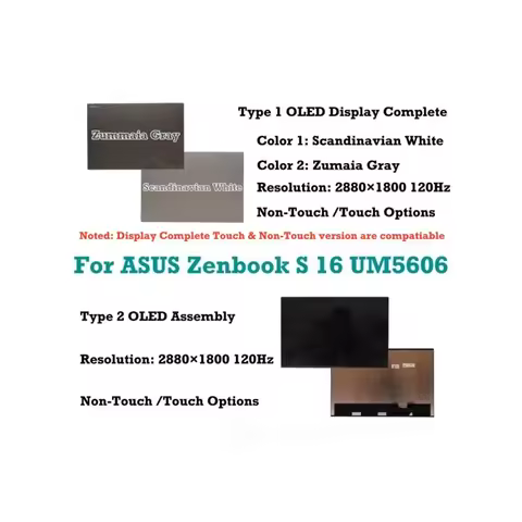 Brand New 16‘’ For ASUS Zenbook S 16 UM5606 UM5606KA OLED 2880×1800 120Hz OLED Display Assembly Hing