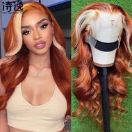 Wig Rambut Manusia 100% Asli Model Gelombang Warna Orangeginger / 613