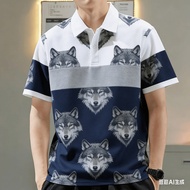 Men's Polo Shirt for Men Clothing Wolf Graphic Printing Tops Casual Short-sleeve Polo Shirt Outdoors