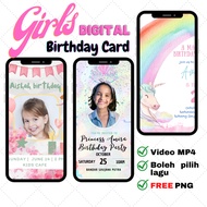 Girls Theme Digital Birthday Card | Kad Birthday Digital | Birthday Card | Digital Invitation Card |