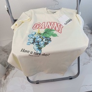 Spot New Ganni Summer Grape Print Lettering Cotton T-Shirt