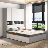 安晴傢俬 - 4尺灰色配白色三桶床連衣櫃 120cm濶地台床 組合床 直櫃床 橫櫃床 儲物床