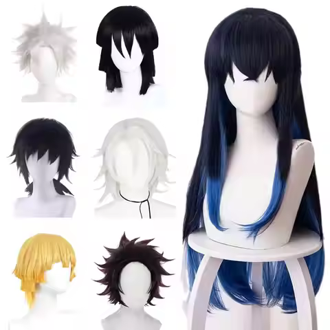 Cosplay Hair Wig For Anime Demon Hashibira Inosuke Wigs for Female Long Black Blue Straight Party Pr