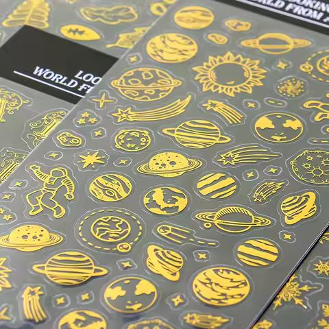 1 pcs/pack The World planet Bronzing Sticker DIY Diary Hand Account PVC Decorative Adhesive Label St