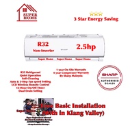 Sharp Aircond R32 2.5hp eco Non-Inverter AHA24WCD &amp; AUA24WCD Sharp 2.5hp Non Inverter Aircond R32 Air Conditioner + Basic Installation Services (Only with in Klang Valley)
