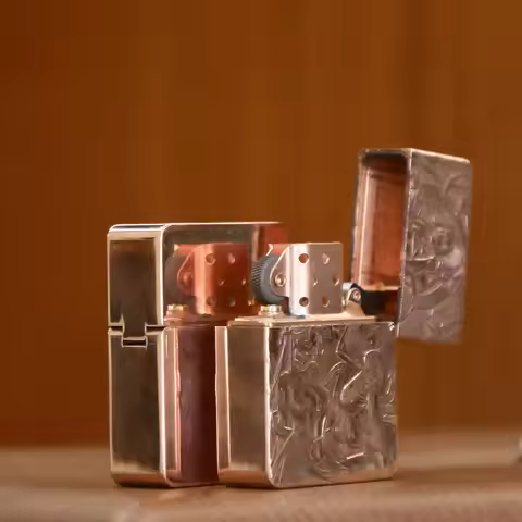 Handmade Trench Style Copper Lighter – Solid Pure Copper & Brass Fuel Oil Lighter with Vintage Relie