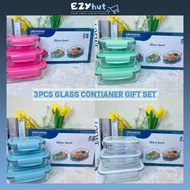 3pcs Glass Container Set Glass Tupperware Food Container High Borosilicate Glass Airtight Lunch Box Doorgift Box