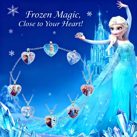 Disney Frozen Princess Elsa Anna Anime Pendant Necklace Kids Children Jewelry Accessories Birthday G