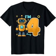 Kids I'm 4 Kids Four Years Old Robotics Robot 4th Birthday Party T-Shirt