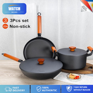 WATCH WIZARD 3 In 1 Multifunctional Non Stick Cooking Ware Set Non Stick Frying Pan Japan Set Anti Scratch Non Stick Cooking Ware Set Masflex Induction Pots And Pans Makapal Kaldero Set Big Sale Makapal Maifan Stone Coating With Cover For All Stove