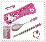 ♥小花花日本精品♥Hello Kitty 304不鏽鋼筷子湯匙餐具組坐姿點點草莓愛心蝴蝶結粉色附收納袋 (預購)