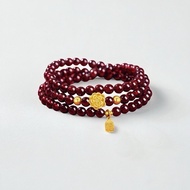 Good Things go Fenghe Jewelry Chinese Garnet Three Circle Bracelet 999 Pure Silver Good Luck Lotus B