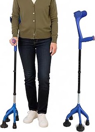KMINA - Crutch with 4 Feet (Heavy and Stable 1.5 kg), Adjustable Users >1.55 m Height, Patented Desi