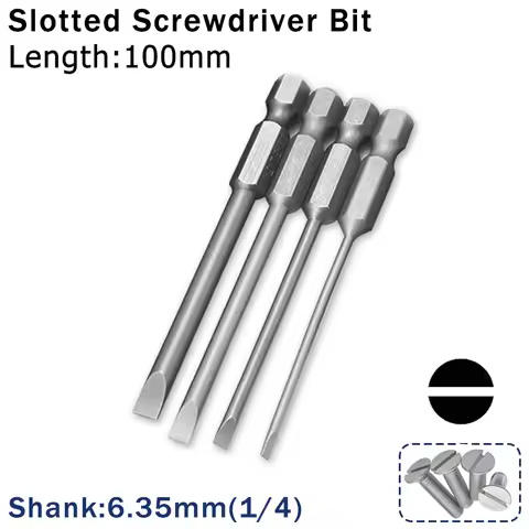 4/10pcs 100mm S2 Alloy Steel Flat Head Slotted Tip Magnetic Slotted Screwdrivers Bits SL3/SL4/SL5/SL