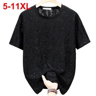 ASFLY 11XL Plus Size Men T-shirts Summer Fashion Rhinestone Tee Tops Black Gray Short Sleeve Crew Ne