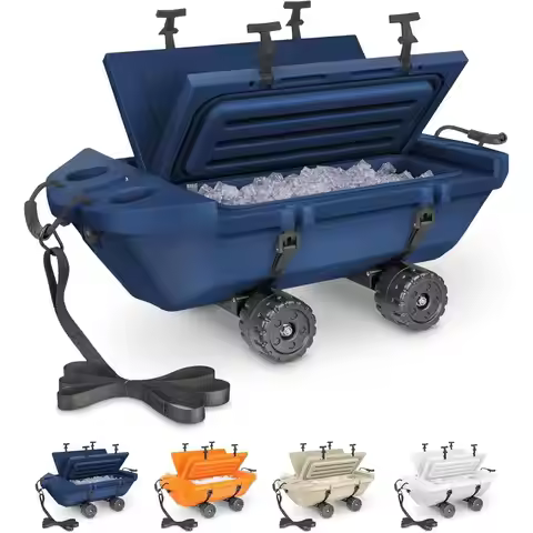 Crawler Cooler with Wheels – 40 QT Amphibious Floating Cooler and Dry Storage Vessel - Orange, Navy