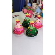 Christmas tree with base and handmade wool led lights (Real photo)
