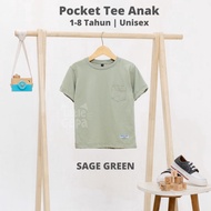 Pocket Tee Plain T-Shirt for Boys and Girls Unisex Premium Ages 1-8 Years - SAGE GREEN Tshirt Budak 