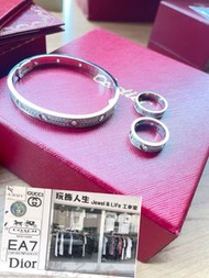 Cartier 卡地亞 18K金 LOVE 系列手環 (尺寸19) 鑽石(後鑲)（誠可議）戒指原鑲鑽 53 54號
