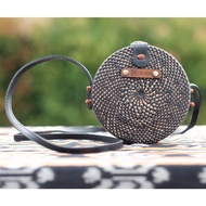 DKLASIK Black Round Rattan Bag Ethnic Bag Antique Rattan Sling Bag Rounded Rattan Bag