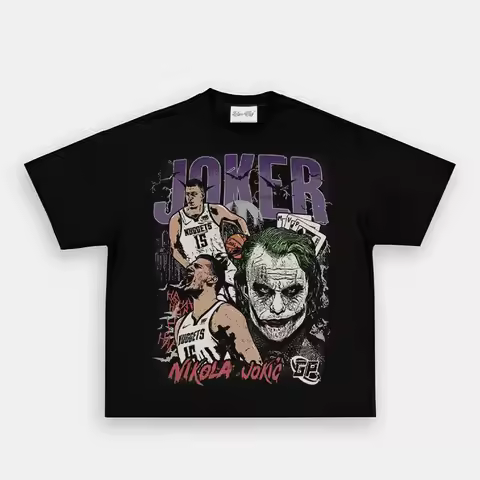 Jokic Clown Jokic Nuggets American Vintage Loose Rock Trend Brand Print Summer NBA Star Men's Cotton