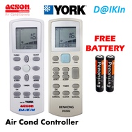 [𝐅𝐑𝐄𝐄 𝟐𝐱 𝐁𝐀𝐓𝐓𝐄𝐑𝐘] Compatible for York/Daikin/Acson Aircond Remote Control Air Cond Conditioner DGS01 ECGS01
