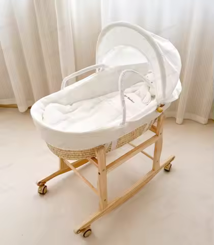 Baby Cradle, Carry Basket Portable, Bed in Bed Newborn Carry Basket Baby Reclining Chair Hand Woven