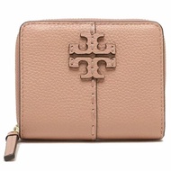 【TORY BURCH】簡約皮革對折短夾-粉紅色