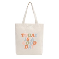 Túi Tote Vải Canvas Mộc GINKO có dây kéo khóa ( túi con ) from basic In Hình TODAY IS A GOOD DAY M26