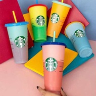 BlackPink Starbuck 【สินค้าพร้อมสต็อก/บน Sale】 Reusable Starbucks สีเปลี่ยนถ้วยเย็นแก้วพลาสติกไม่มีหูจับพร้อมฝาปิดถ้วยพลาสติกที่นำมาใช้ใหม่ได้24 Oz คอลเลกชันฤดูร้อน
