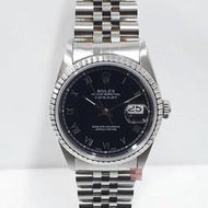 ROLEX 勞力士 16220 Datejust 蠔式日誌 輕鬆入手 鐵道圈 黑色羅馬面盤錶徑36mm 大眾當舖B471