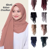 【READY STOCK】Heavy Chiffon Shawl Sulam Klasik Premium Plain Muslimah Fashion Hijab