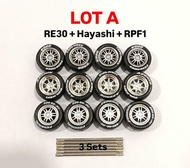 1:64 Tayar Getah fit Hot Wheels Tomica Custom Rim JDM Long Axle 1/64 Rubber Tyre 10mm RE30 Hayashi R