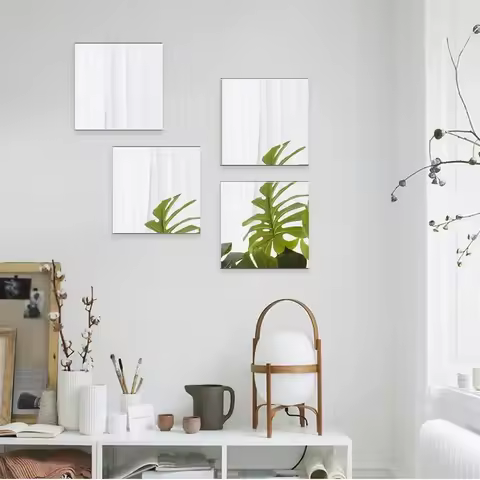 4/8PCs 30x30 Self-adhesive Mirror Stickers Flexible Thicken DIY Art Mirrors Acrylic Wall Decorations