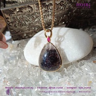 HOJB Top Grade Black Currant Fireworks Super7 Crystal 18K(750)Gold Pendant 14x18mm 聚寶軒顶级黑加仑子烟花超七水晶18