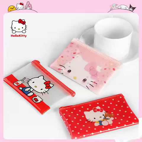 Genuine Sanrio Hello Kitty 50Th Anniversary PVC Waterproof Storage Bag Kawaii Kt Cat Coin Lipstick W