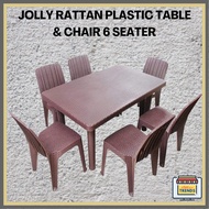 JOLLY RATTAN PLASTIC TABLE & CHAIR 6 SEATER