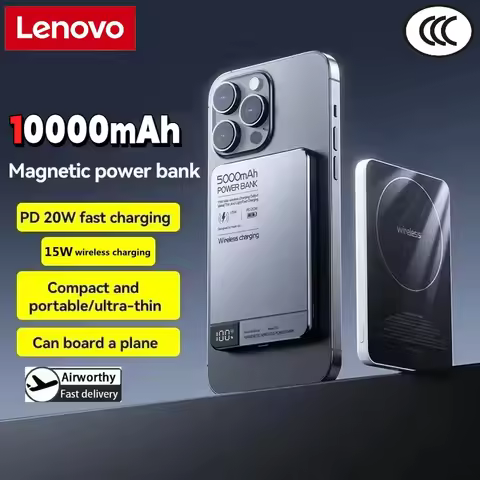 Lenovo 10000mAh Magnetic Power Bank Qi 2 Wireless Charger PD20W Super Fast Charging For MagSafe Powe