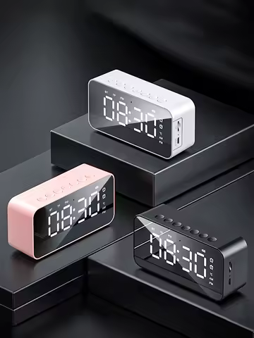 Desktop Mini LED Mirror Digital Clock Bluetooth Wireless Alarm Clock with Audio Cell Phone Speaker S