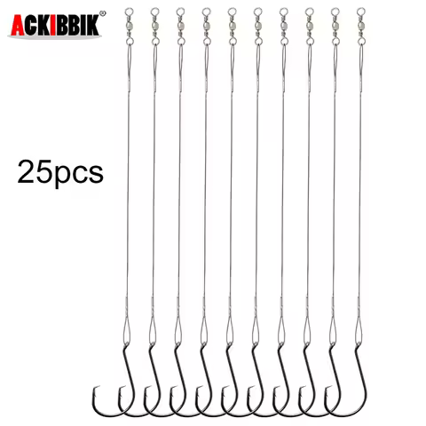 25Pcs Circle Hooks with Steel Wire Leader Saltwater 10/0-1/0 Steel Circle Hook Rigs Circle Fishing H