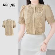 (Refine by Lovito) Elegant Blouse Ruffle Neck Button Front Spring/summer Khaki Blouse for Women LR23
