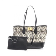 【二手】 Salvatore Ferragamo Ferragamo Gancini 21 H663 手提包，米色/黑色帆布皮革Monogram手提包，女士