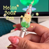 Melon Soda Pen (cute cat melon soda cherry green pink ballpoint pen black ink smooth writing)