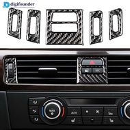 DIGIFOUNDER 5Pcs Carbon Fiber Car Interior Auto Interior Sticker Central Air Vent Outlet Trims Accessory For BMW 3 Series E90 E92 E93 S6U3